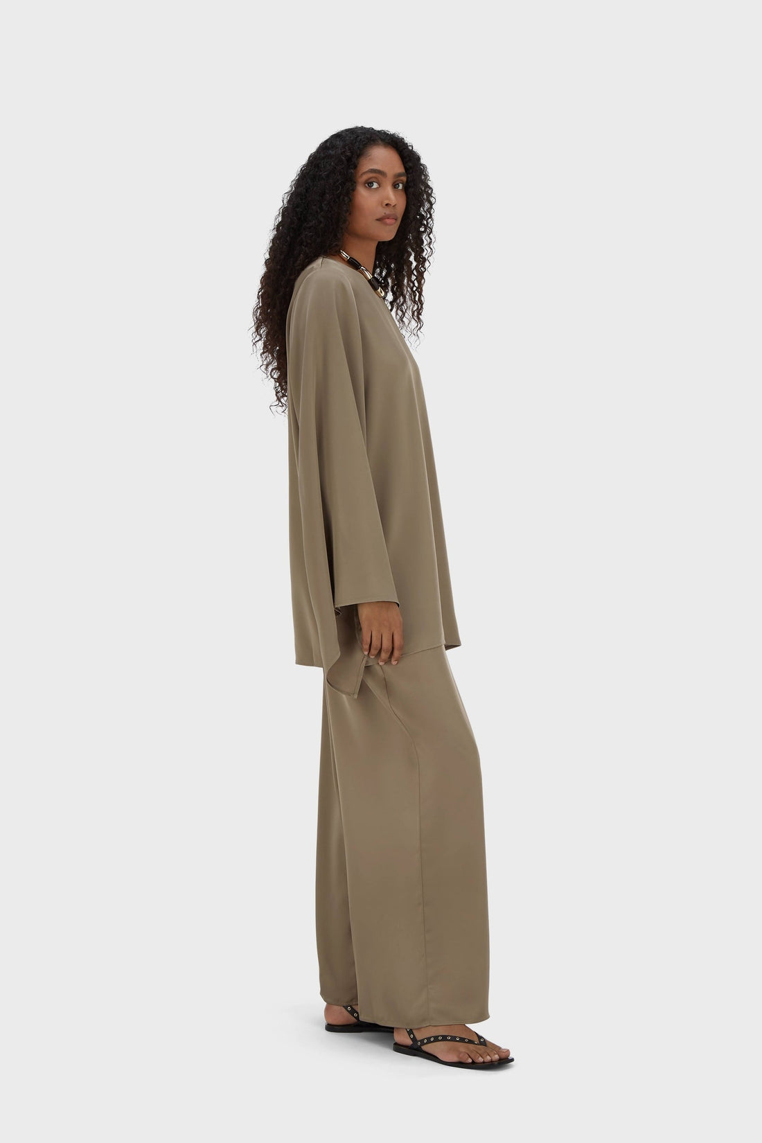 Satin Jambe large Pantalon | Taupe
