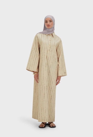 Shibori Kaftan Robe | Riz brun