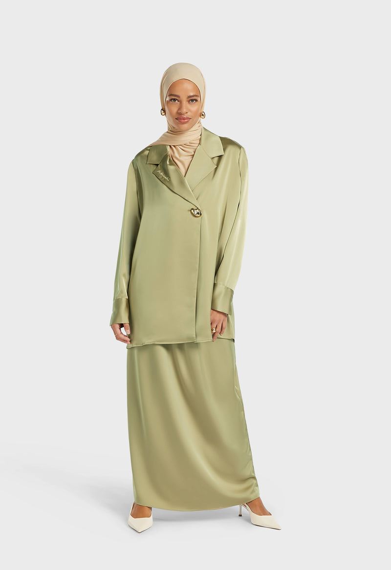 Satin Bias Jupe | Vert gris
