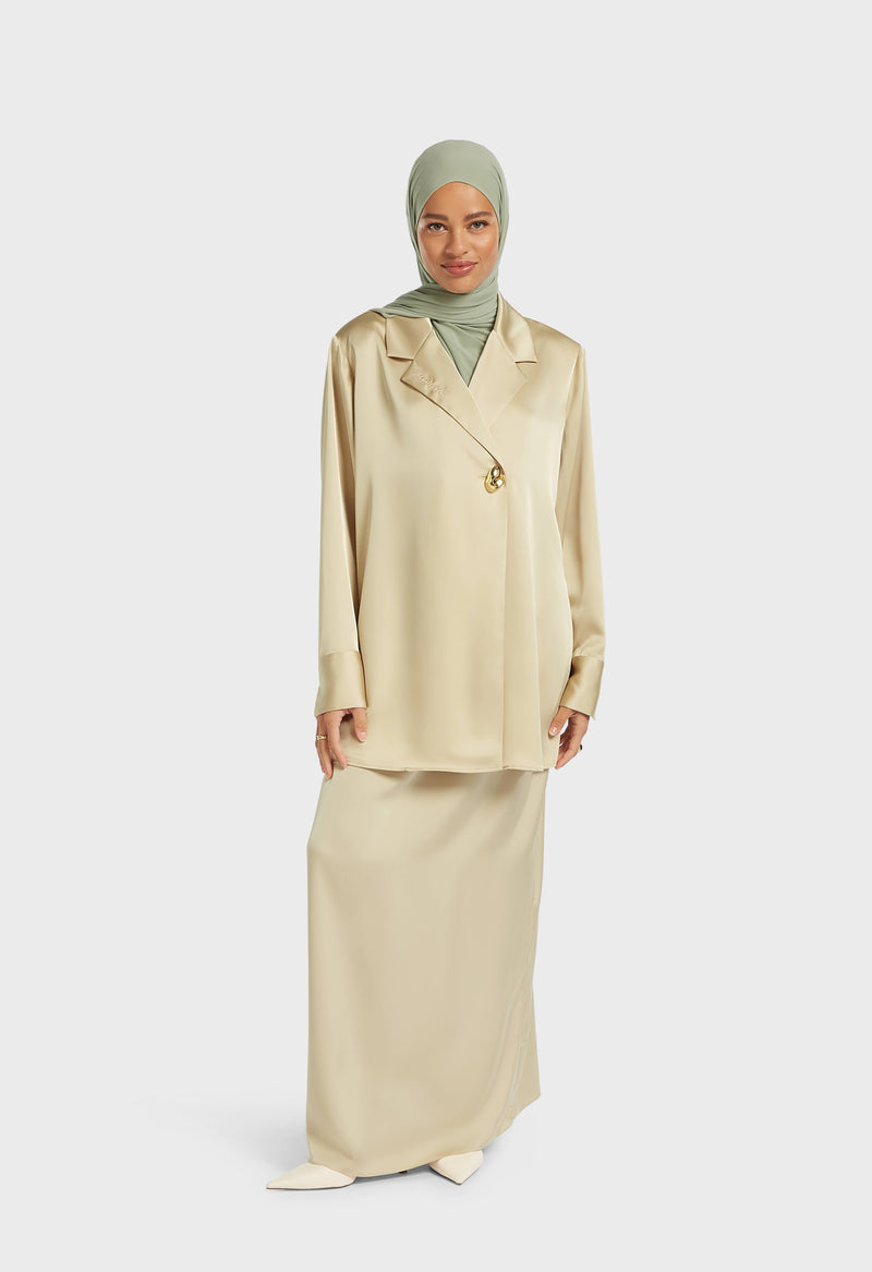 Satin Classic Blazer | Riz brun