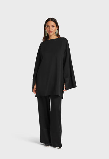 Satin Trim Blouse | Noir