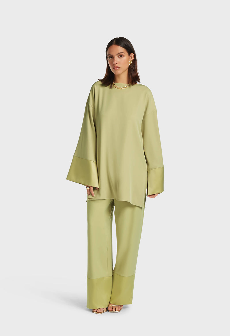Satin Trim Blouse | Kaki doux