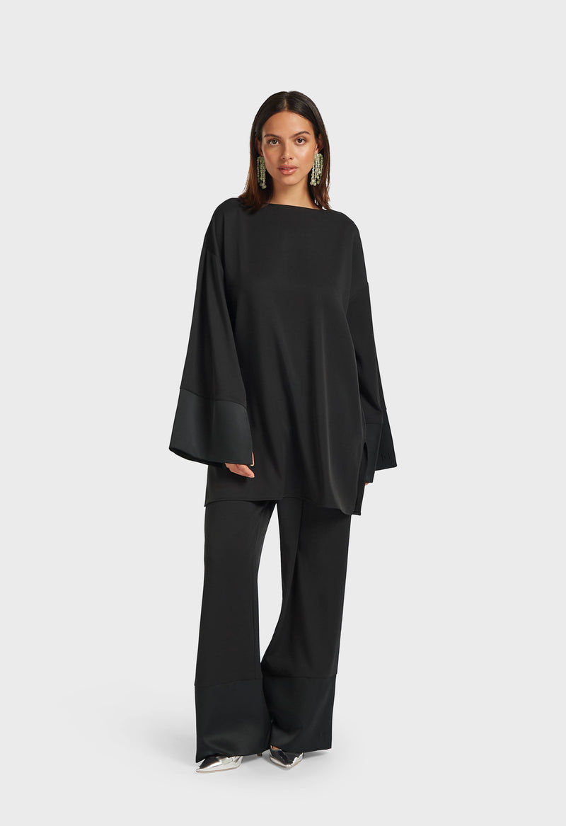 Satin Trim Trouser | Noir