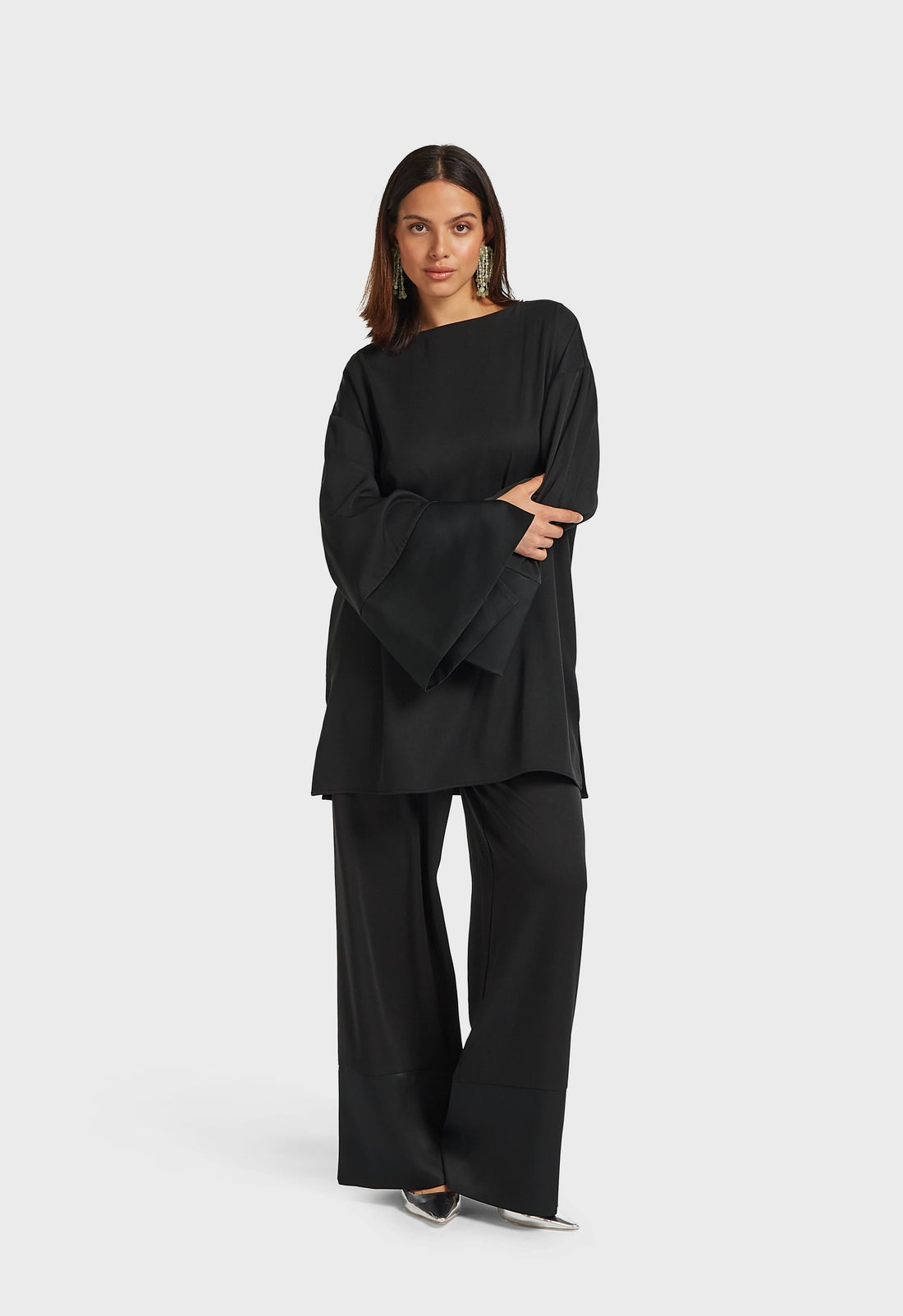 Satin Trim Trouser | Noir