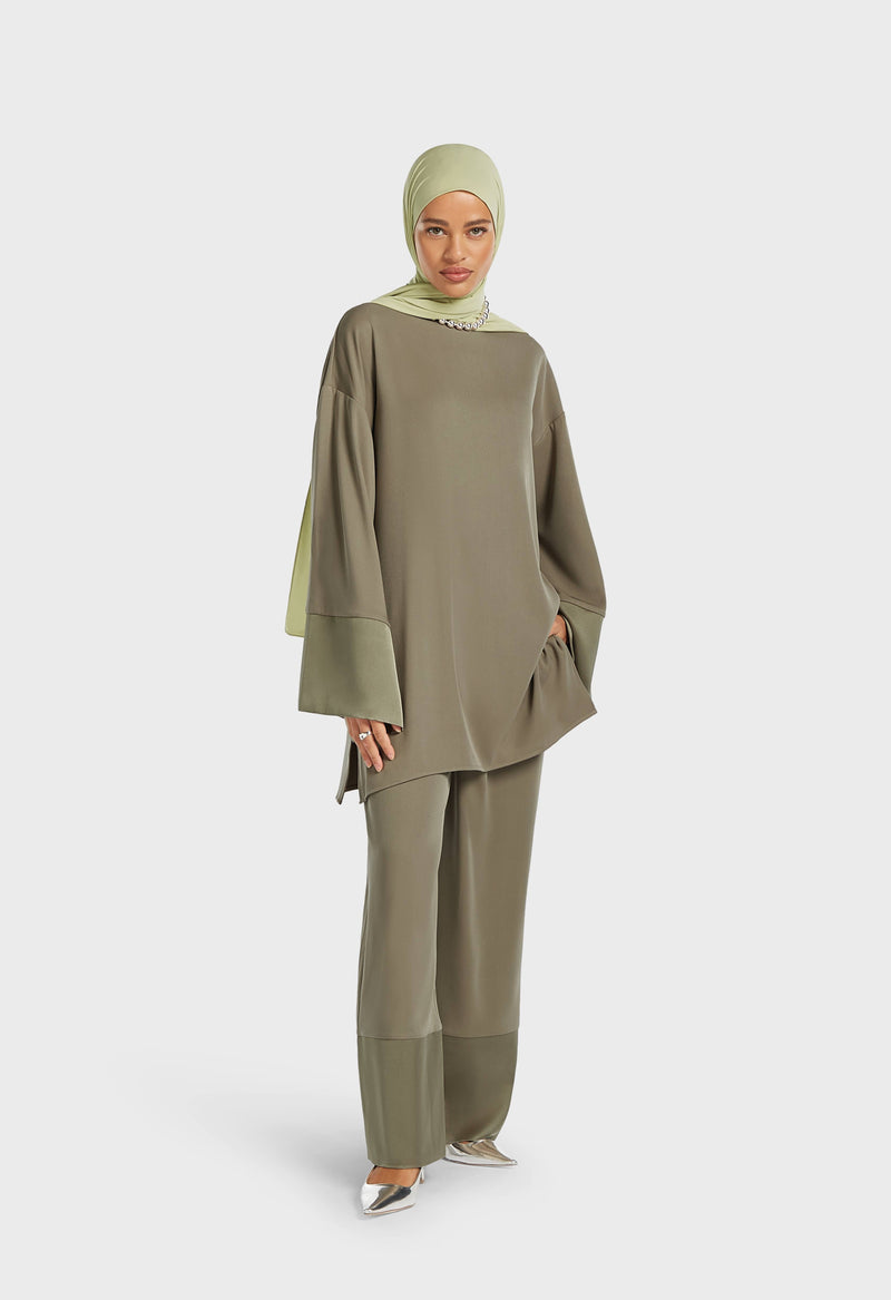 Satin Trim Trouser | Brun désert