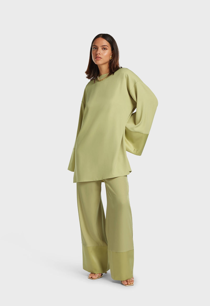 Satin Trim Trouser | Kaki doux