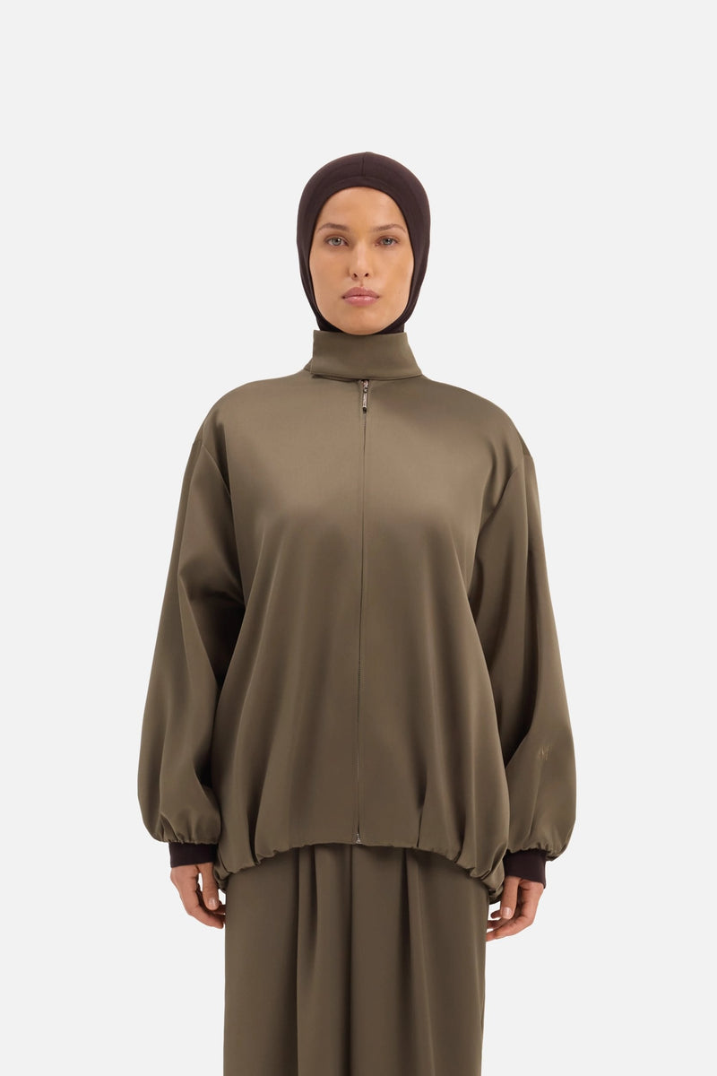 Satin Balloon Veste | Vert fumé