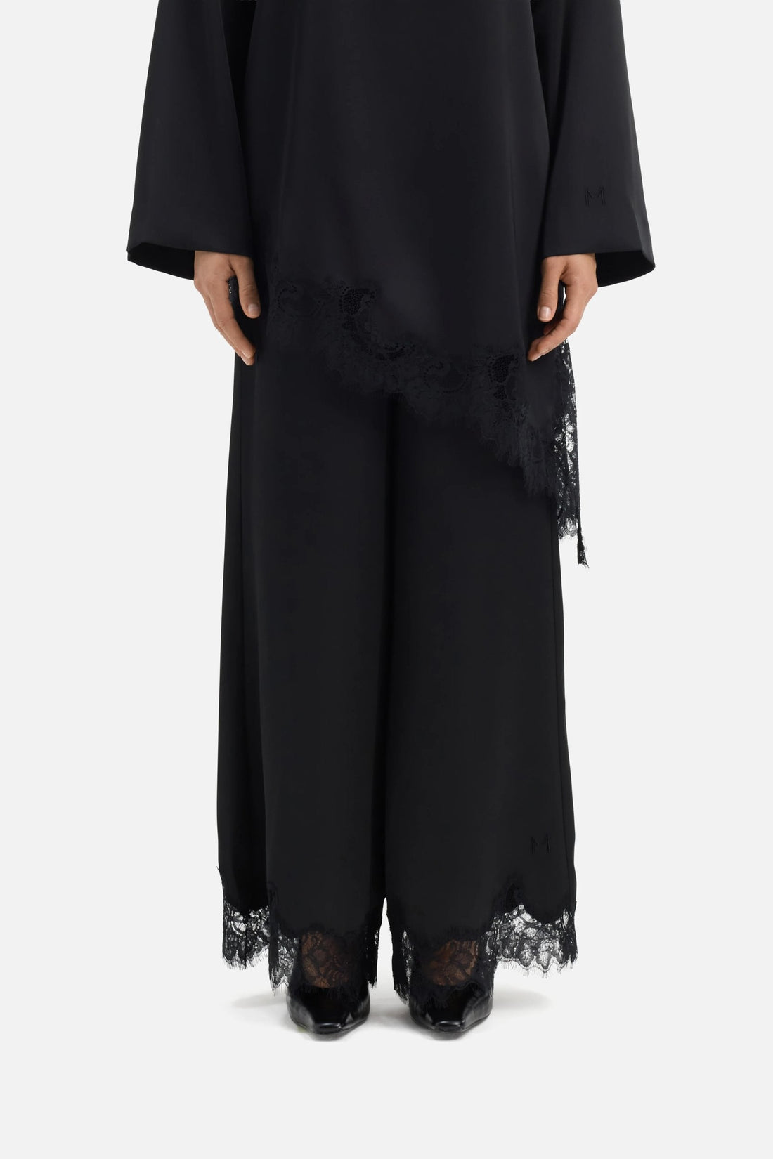Pantalon satin dentelle | Noir