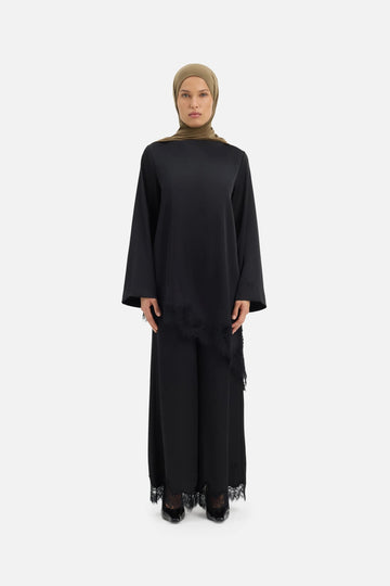 Pantalon satin dentelle | Noir