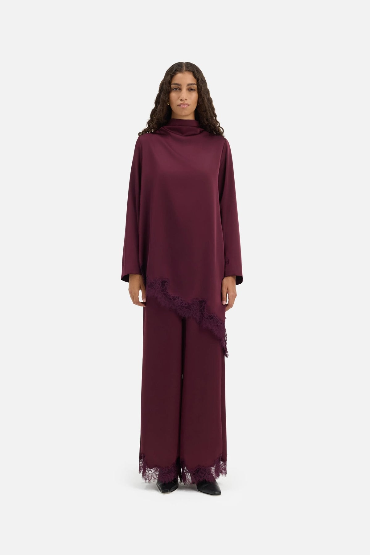 Pantalon satin dentelle | Cassis