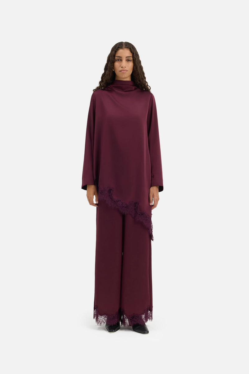 Pantalon satin dentelle | Cassis