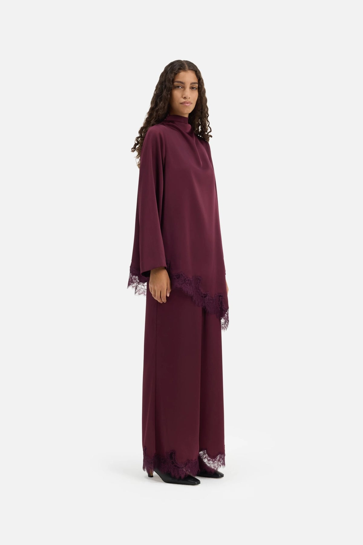 Pantalon satin dentelle | Cassis