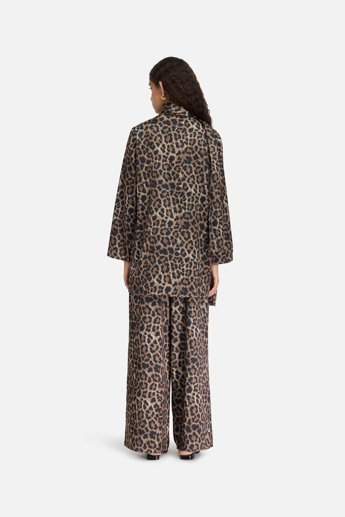 Satin Pleated Pantalon | Leopard