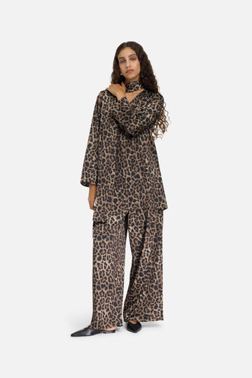 Satin Pleated Pantalon | Leopard
