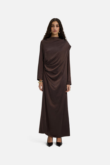 Shoulder Drape Robe | Marron foncé