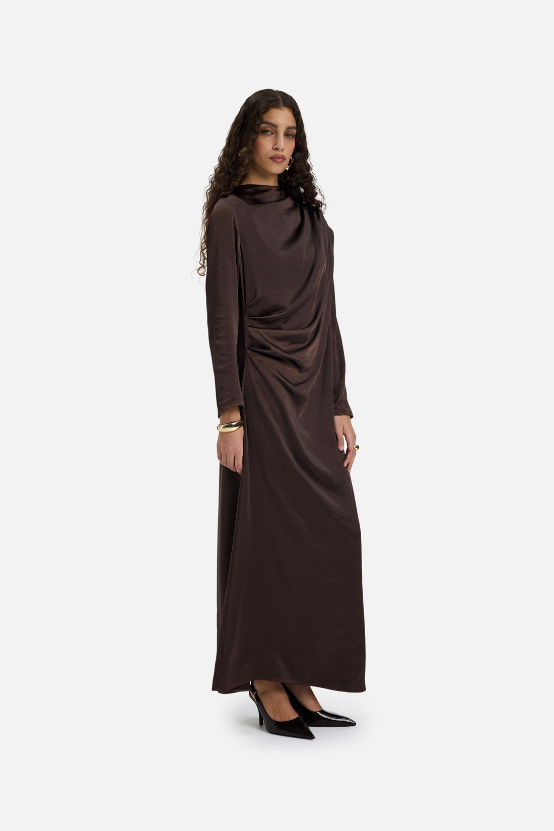 Shoulder Drape Robe | Marron foncé