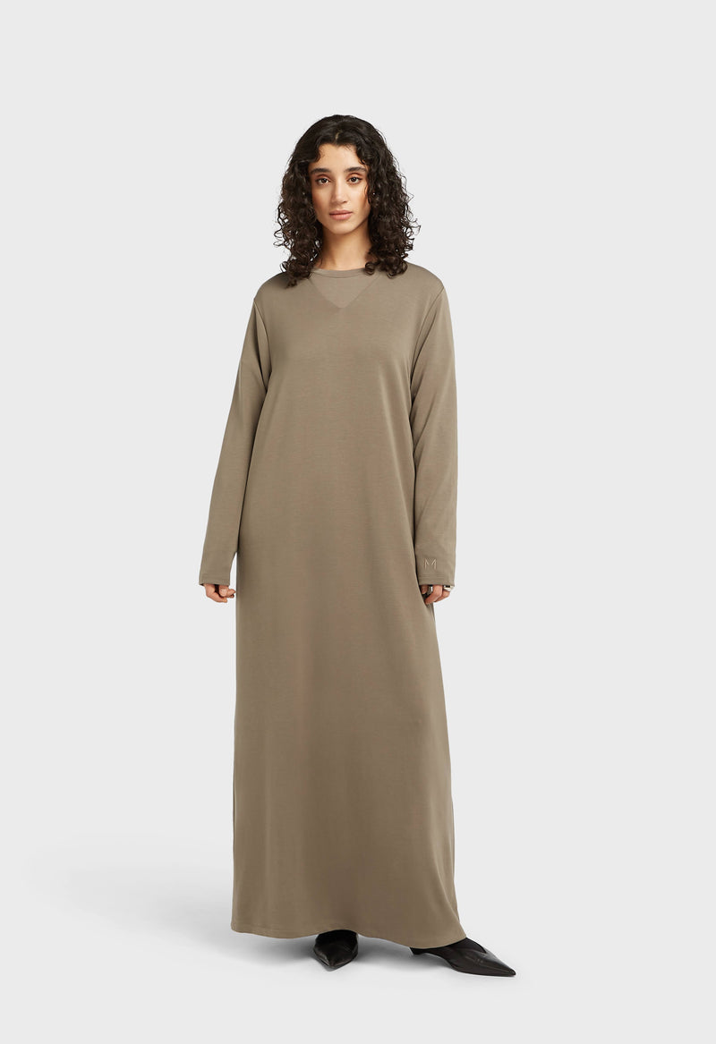 Soft Rayon V-Neck Robe | Brun désert