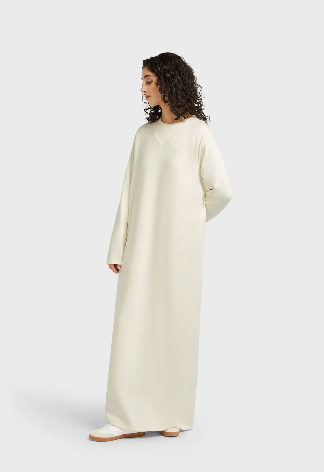Soft Rayon V-Neck Robe | Blanc cassé