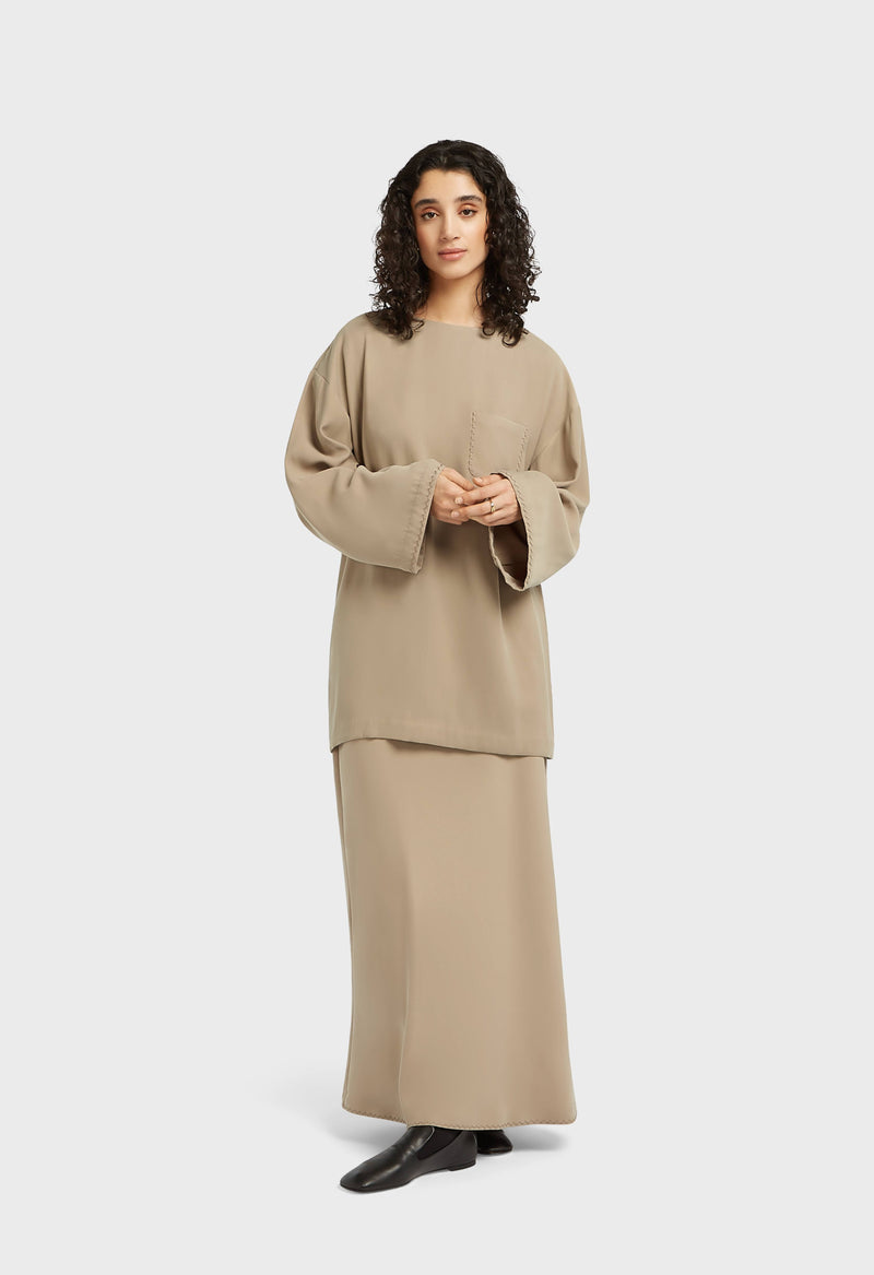 Soft Woven Tailored Jupe | Moka