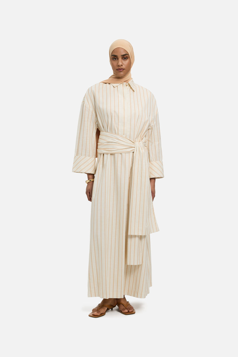 Striped Chemise Robe | Rayure biscotti