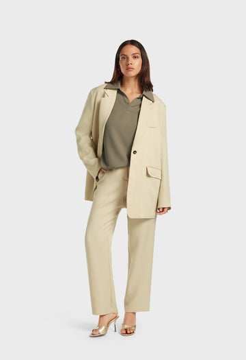 Structured Tailored Pantalon | Riz brun