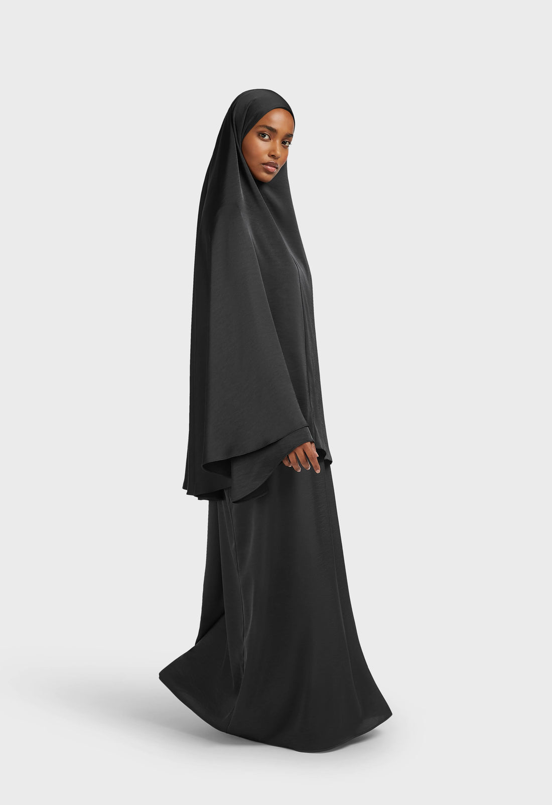 Woven Satin Khimar | Noir